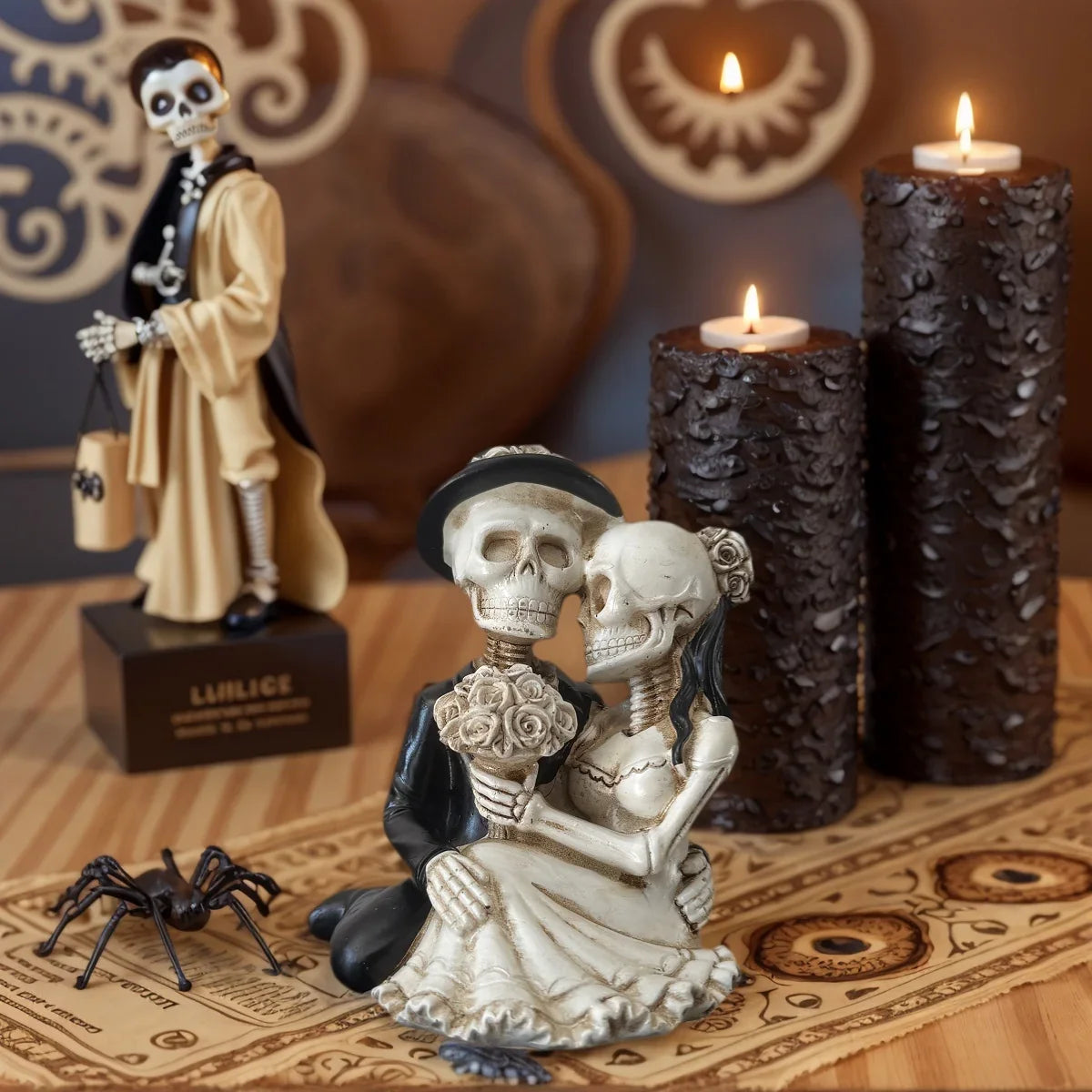 1 Piece Skull Couple Decoration - Gothic Romantic Resin Art Decoration, Halloween Decoration, Unique Home and Escape Room Display Decoration.