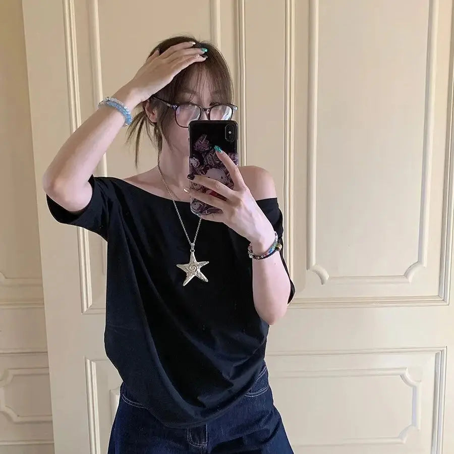 T-shirts Women Solid Simple Summer Casual Cleanfit Short Sleeve All-match Young Girls Streetwear Y2k Top Aesthetic Clothes Ins