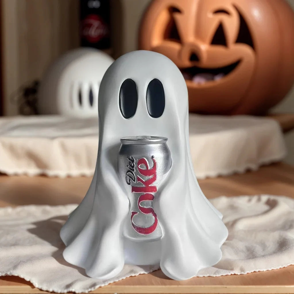 1 Piece of Halloween Cute Ghost Holding Coke Statue Ornament, Funny and Cute Shape, Home Desktop Holiday Atmosphere Decoration Good Item