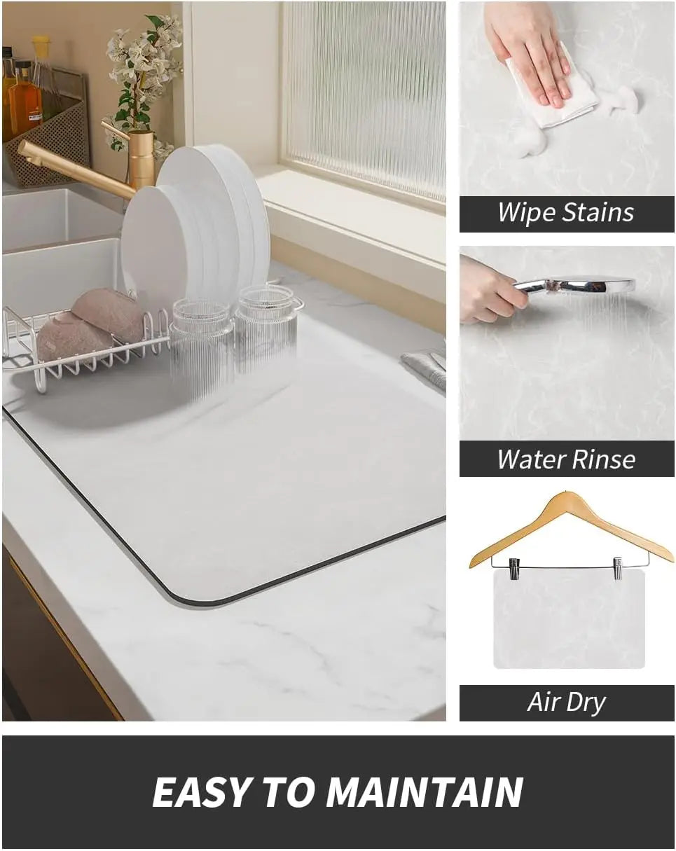 VIKAMA Coffee Machine Mat Rubber Backing Water-Absorbent Dish Drying Pad Kitchen Worktop Drainage Mat Home Decor