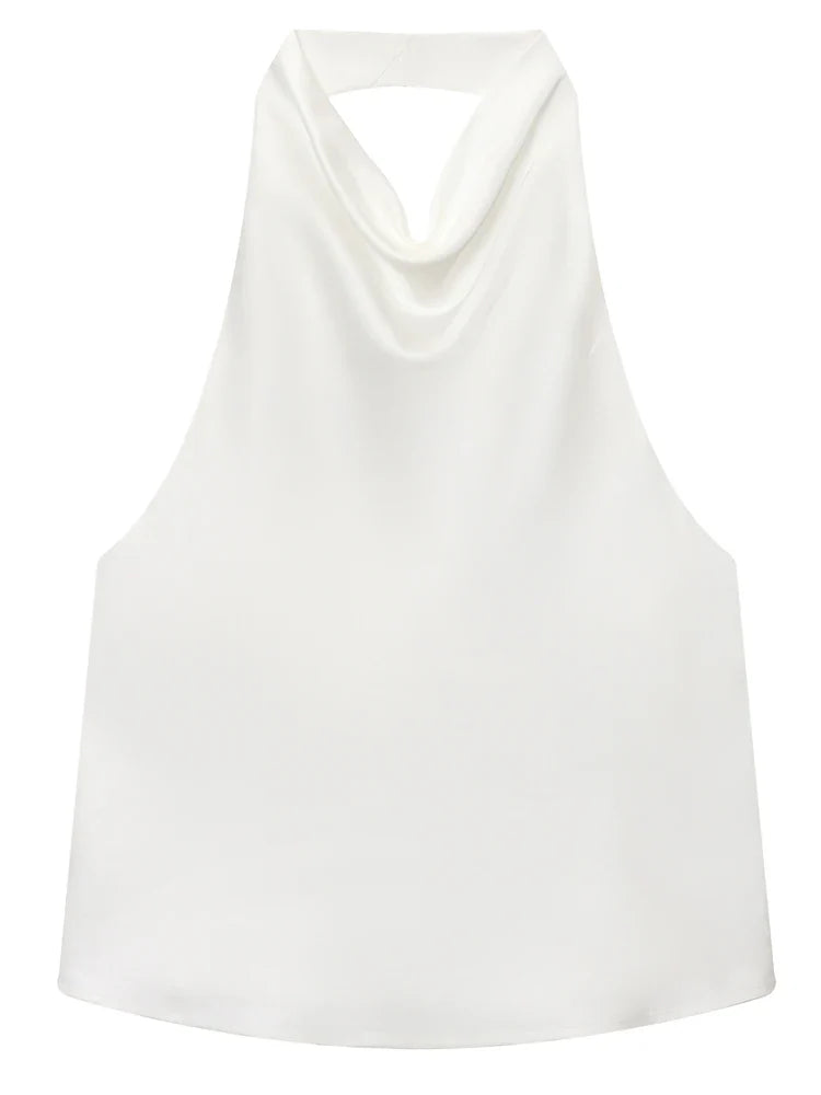 HXAO Top Women Halter Satin Women Tops Backless Corset Top Vest Yellow Pink Black Summer Elegant Sexy Tops Tank Vestidos