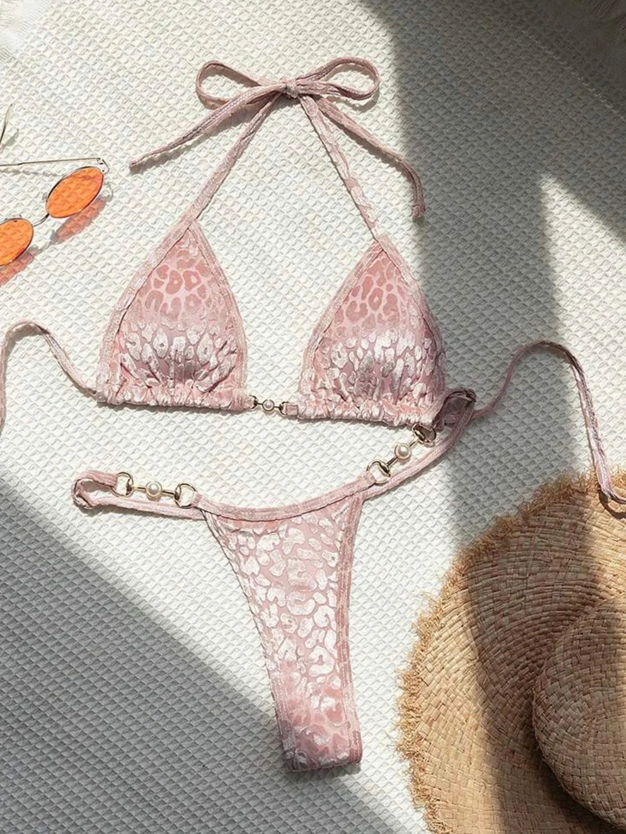 Shiny Pink Micro Bikini 2026 Mujer Women Sexy PU Pearls Push Up Thong Swimsuit Summer Bathing Suit Bandage Holiday Swimwear
