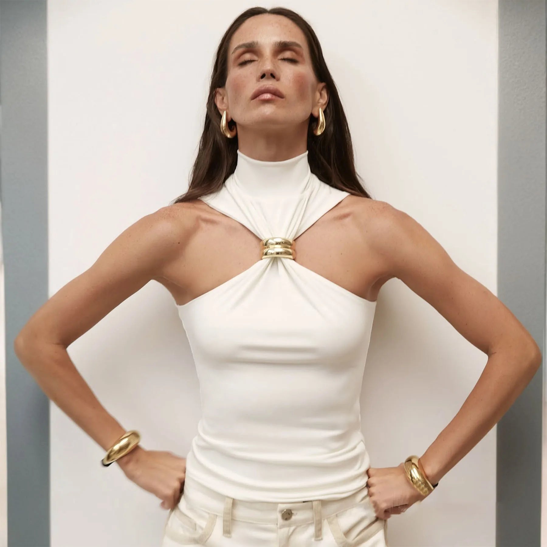 Mozision Turtleneck Basic Knit Tank Tops Women Vest Pullovers Metal Ring Camisole Sleeveless Skinny Knitted Tops Y2K Cropped Top