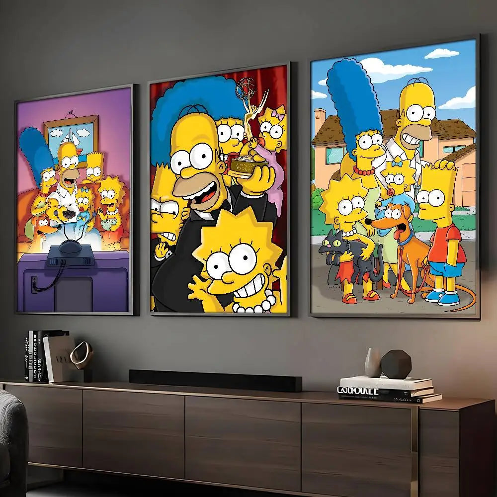 Cartoon Funny The S-Simp-sonsS Poster Sticky Wall Art Printing Waterproof Home Living Bed Room Bar Aesthetic Decor