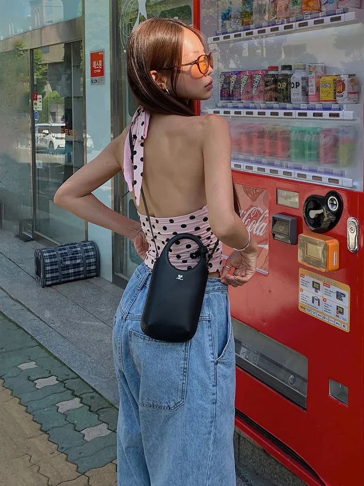 Weird Puss Polka Dot Print Vest Women Y2K Lace-Up Backless Halter v-Neck Skinny Summer Trend Daily  Street Basic Chic Tank Tops