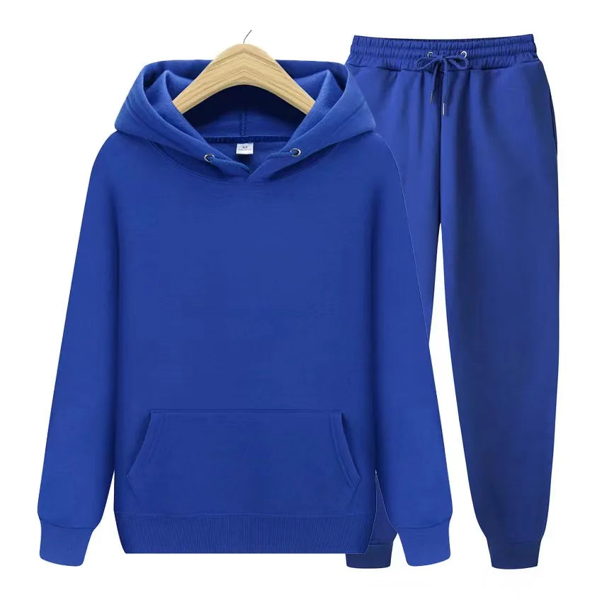 2025 New Men's Autumn/Winter Collection Solid Color Hoodie+Pants Two Piece Fashion Casual Sports Set Size s-3XL