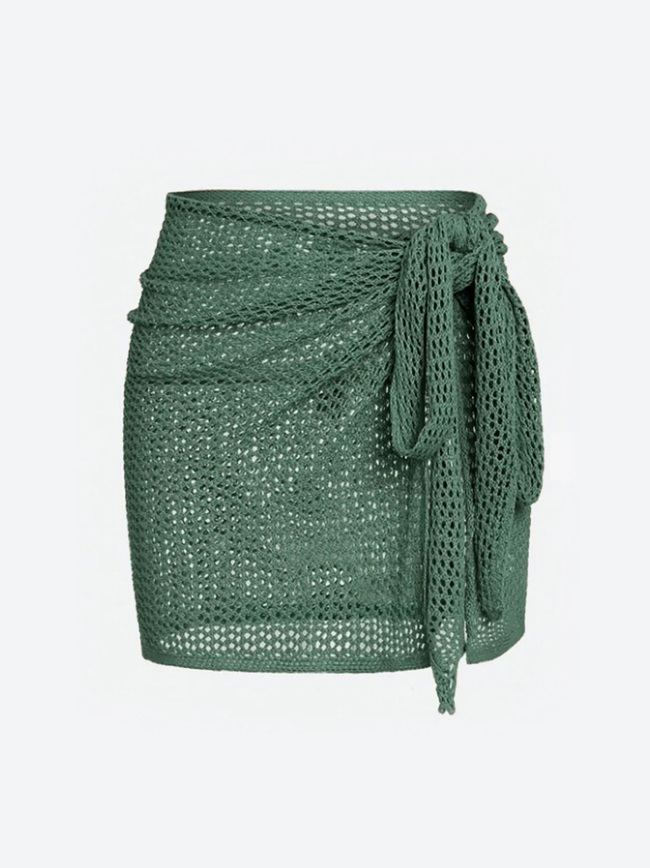 Women's Knitted Short Skirt with Hollow Straps and Slit, Sexy Beach Coverup Shirt for Summer