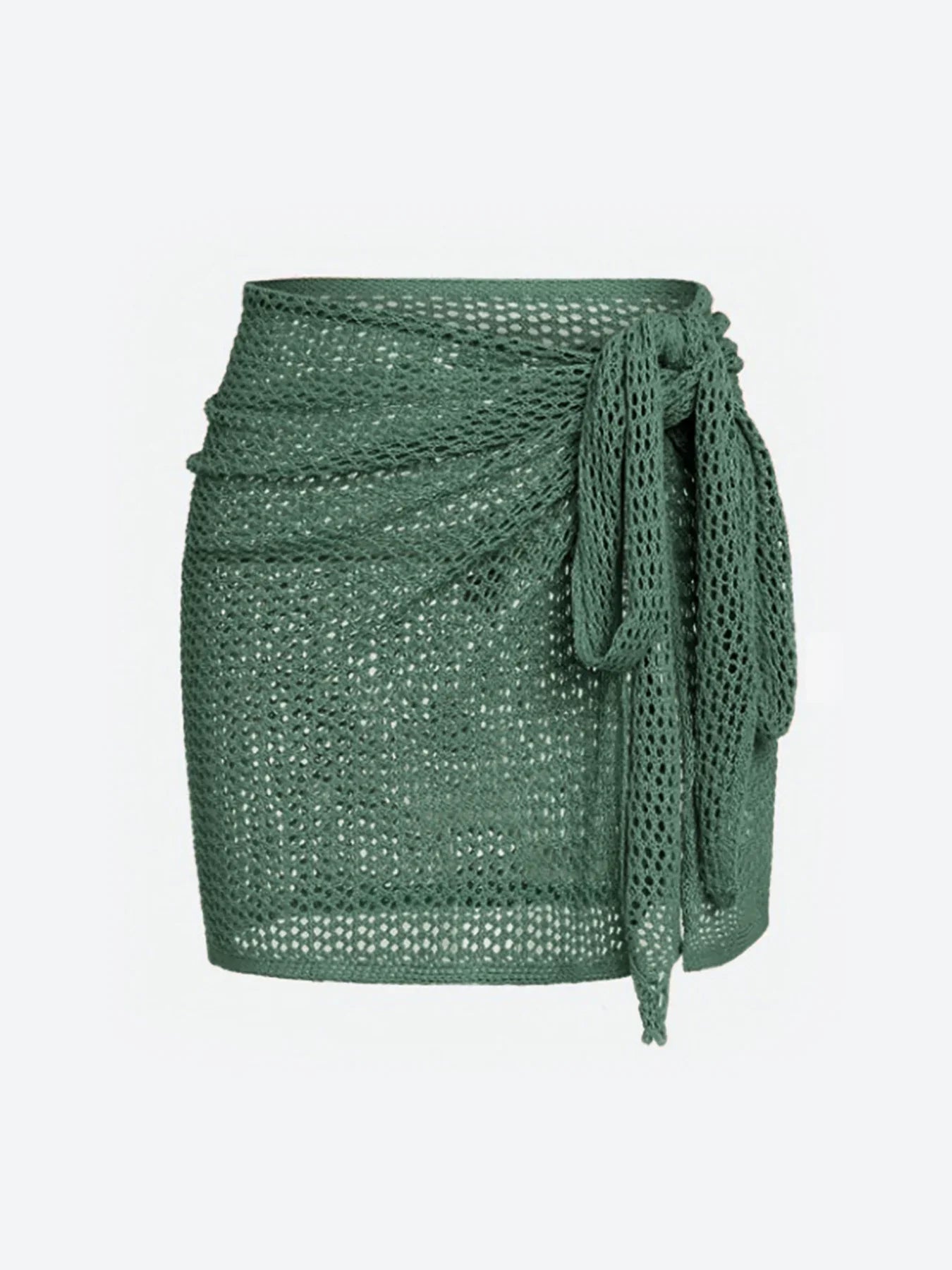 Women's Knitted Short Skirt with Hollow Straps and Slit, Sexy Beach Coverup Shirt for Summer