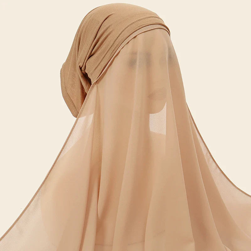 New Plain Instant Hijab Bubble Chiffon With Modal Tube Cap Set Muslim Woman Hijab Innerscarf Casual Long Scarf Islamic Turban