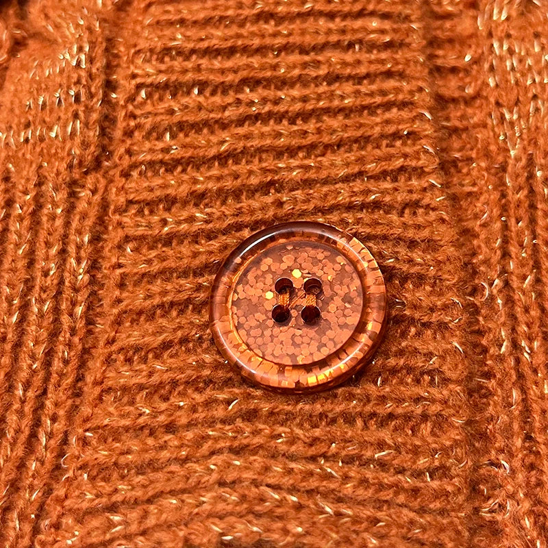 Glittery TS Cardigan Women Orange Chunky Knit Sweater with Star Embroidery Gold Thread Showgirl Cardigan Tay Cardi TLOAS
