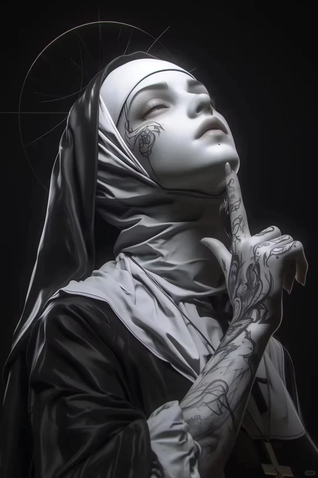 Sexy Tattoo Machine Gun Nun Poster Print Christian Smoking Nun Canvas Painting Living Room Background Wall Home Decoration