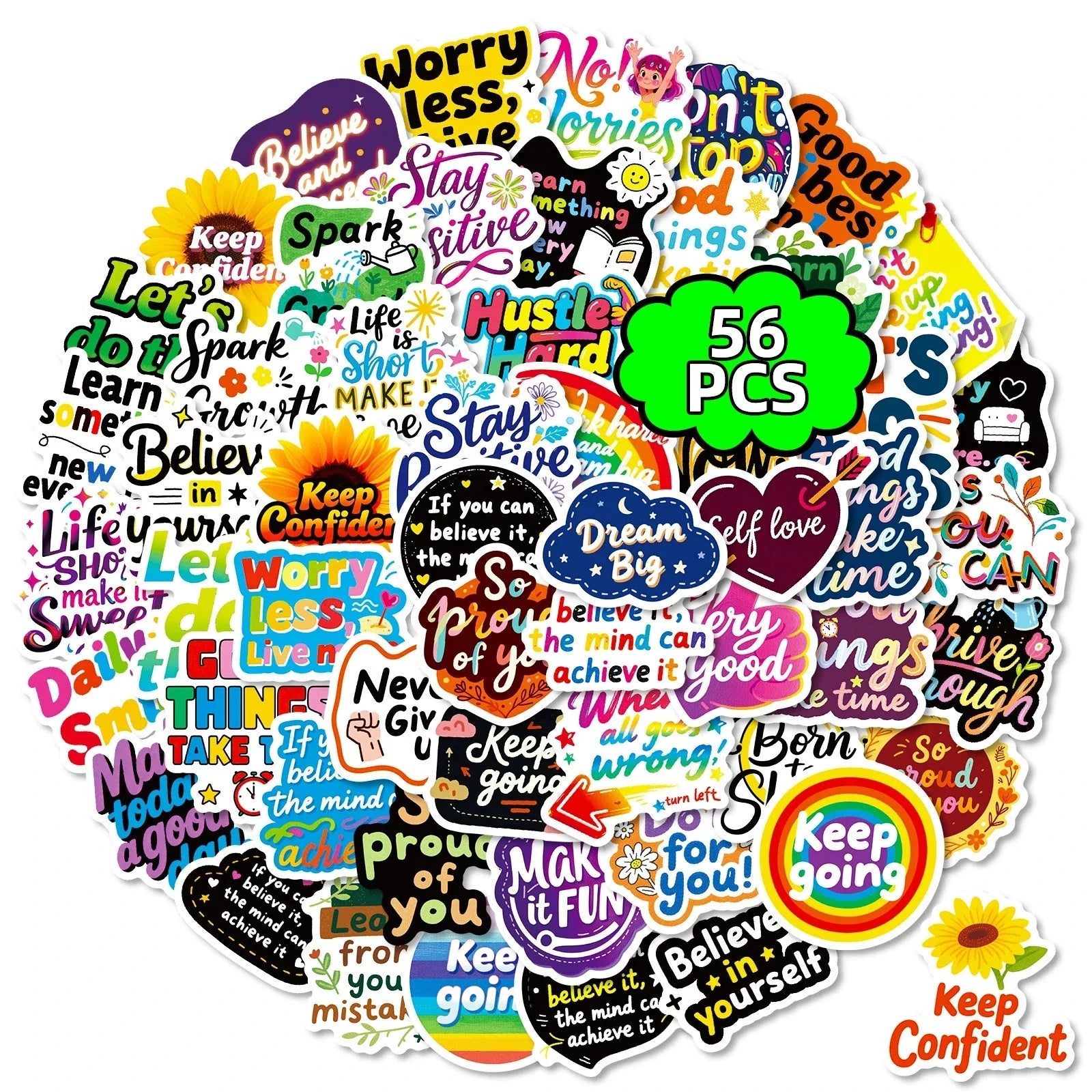 56PCS Inspirational Graffiti Stickers Positive Text Stickers Decorative Notebook Laptop Waterproof Stationery Stickers