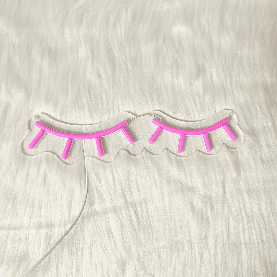 Pink Eyelash Led Neon Sign, Suitable For Eyelash Room Decor, Art Wall Lamp In Dressing Room And Beauty Salon, Powered By Usb.