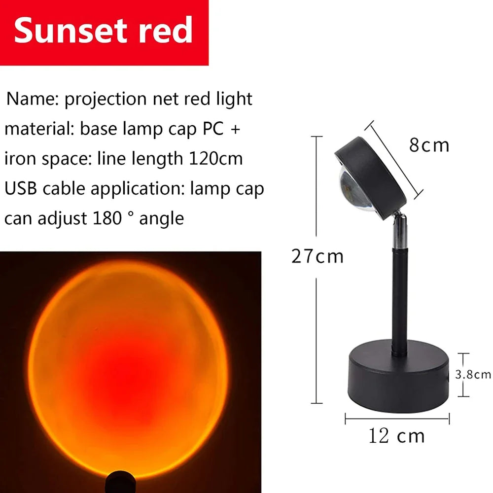 Projector Led Night Light USB Rainbow Sunset Red Sun Projection Desk Lamp for Bedroom Bar Coffee Store Wall Decoration Lighting