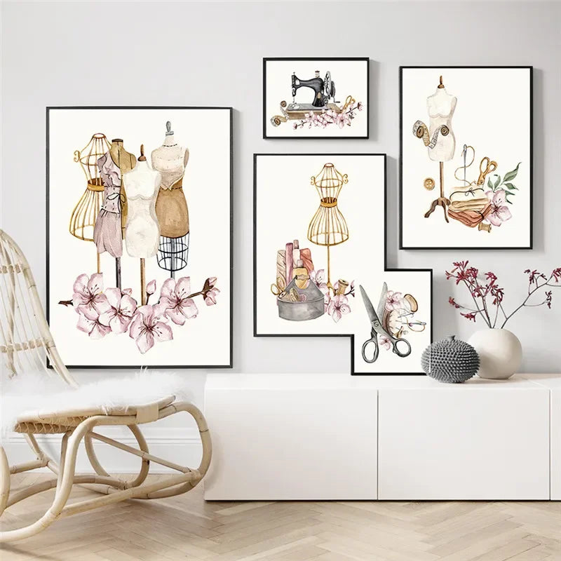 Bohemian, Wall Art, Women's Clothing, Sewing Machines, HD Canvas Print Posters for Home Living Room Bedroom Decoration