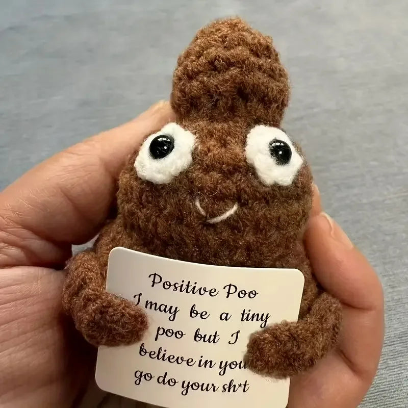 Cute Crochet Doll Positive Poo Creative Knitted Decor Emotional Support Positive Message Card  New Year Birthday Gift