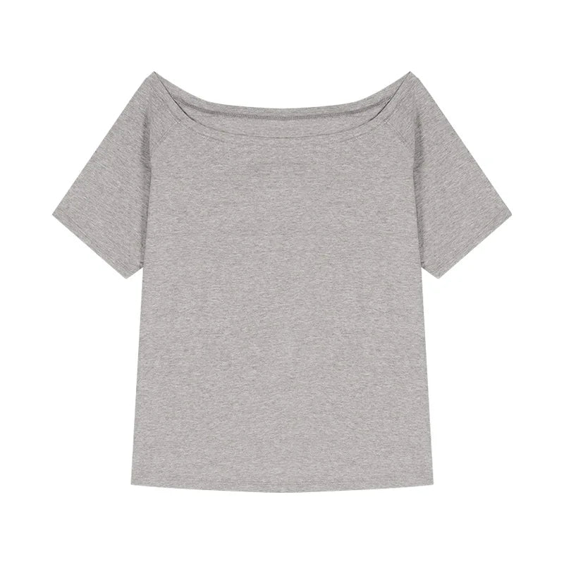 2026 Summer Off Shoulder T-shirt Women Sexy Y2K Korean Fashion Crop Tops Woman Vintage Japanese White Tee Shirt Femme Clothes