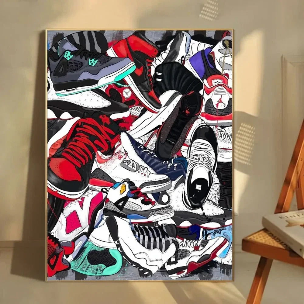 Classic Abstract Wall Art, Graffiti Popular Fashion Sneakers, HD Canvas Print Poster, Home Living Room Bedroom Decoration