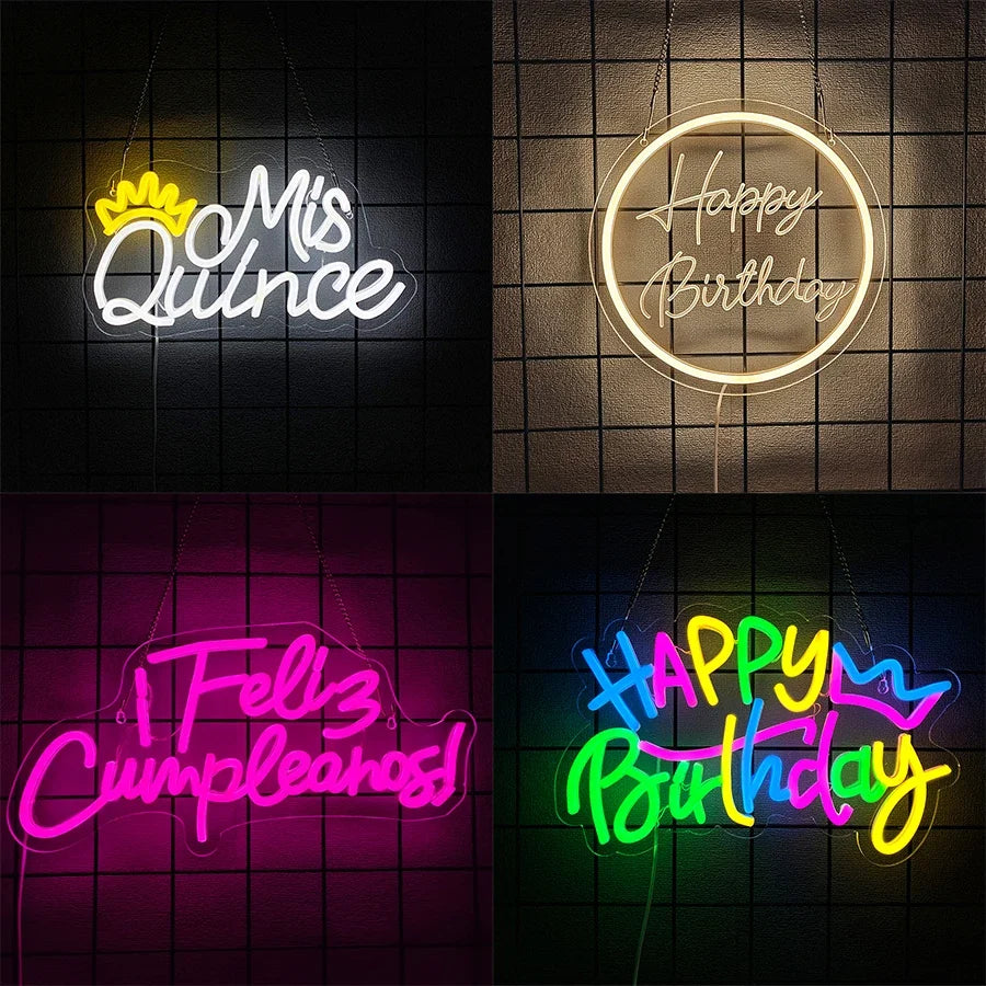 Birthday Theme Neon Sign, Led Letter Lamp Wall Decor, Usb Powered, Home Party, Birthday Party Decor, Easy To Hang.