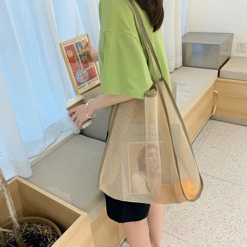 Fashion Mesh Hollow Out Handbag Design Beach Travel Package For Women Shoulder Bag Large Capacity Female Summer Shopping Totes