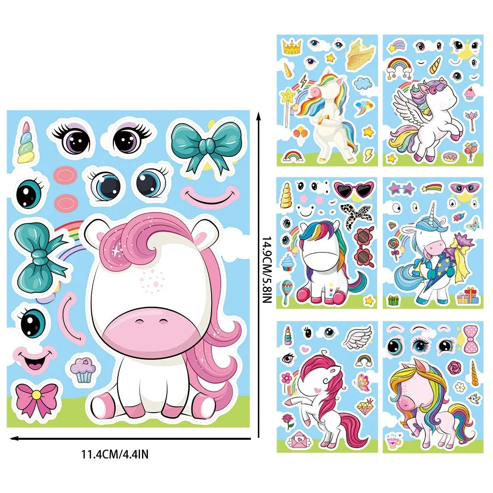 8/16/24PCS Cartoon Rainbow Unicorn DIY Collage Stickers Decorative Mobile Tablets Skateboards Waterproof Stationery Stickers