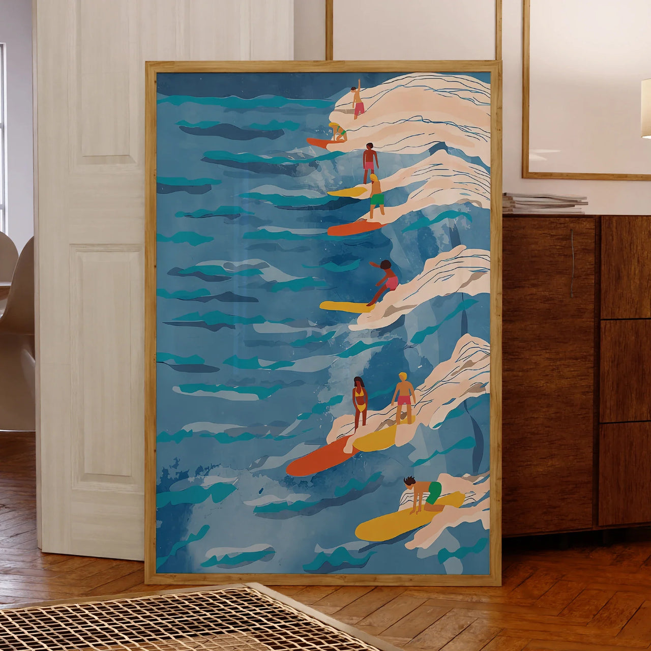Modern Chilled Surfing Blue Waves Wall Art Prints Canvas Painting Poster Picture For Living Room Bedroom Waterproof Home Decor