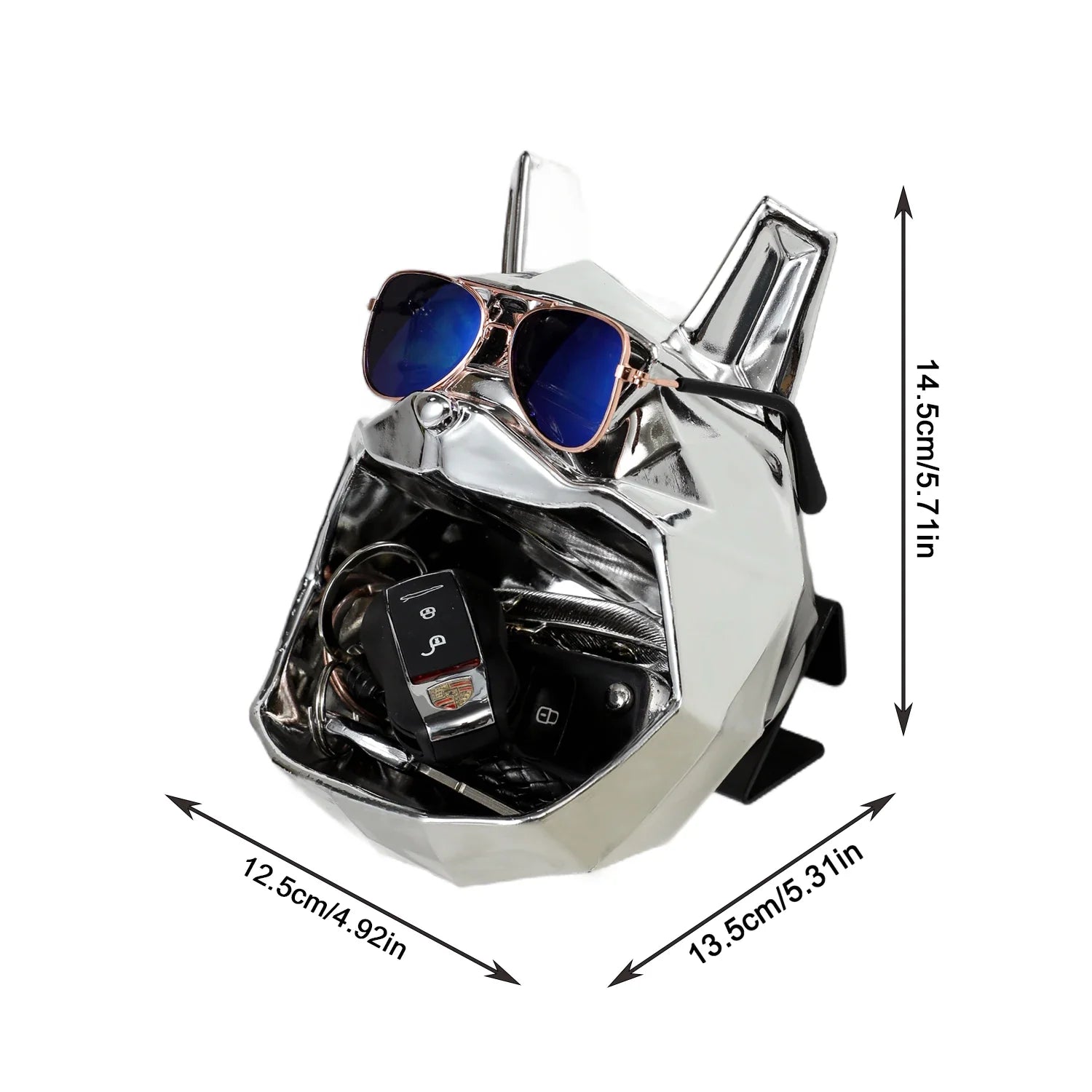 Polygon Bulldog Dog Head Figurine with Storage Electroplating Golden Silver Solid Synthetic Resin Sculpture Figurine Home Decor