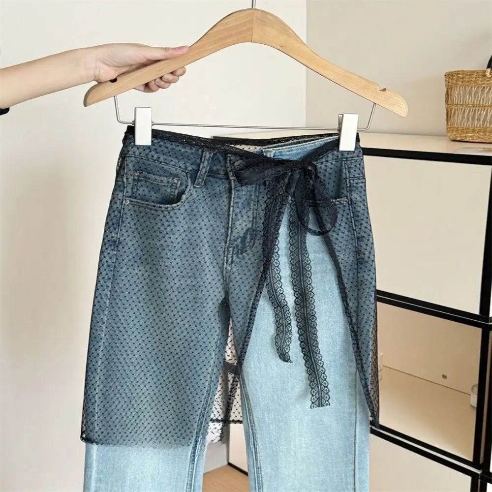 Fashion Lace Lace Layered Gauze Skirt Korean Version Unique Floral Skirt Lace Up Thin Lace Tie Up Spicy Girl Apron Spring