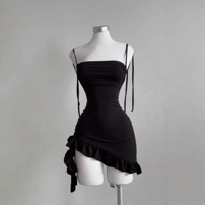 2026 Sexy Sleelveless Backless Mini Dress Women Summer Europe America Lace Up Bodycon Dresses High Street Party Club Black Dress