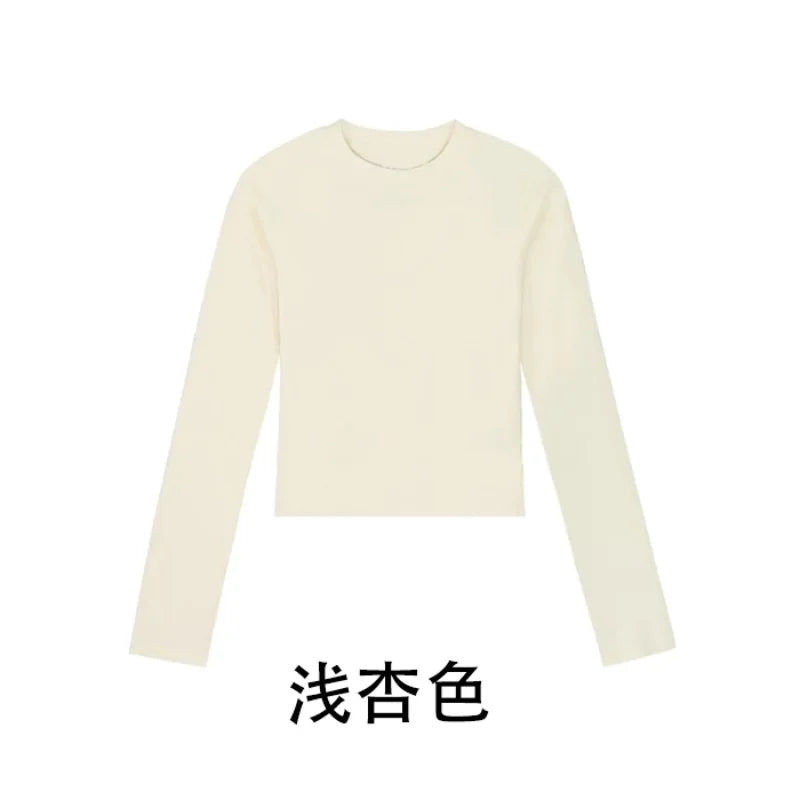 Cotton O Neck Long Sleeve Shirt Women Sexy Cropped Tops 2026 Autumn Black Casual Skinny Slim Basic Woman T Shirts White Clothing