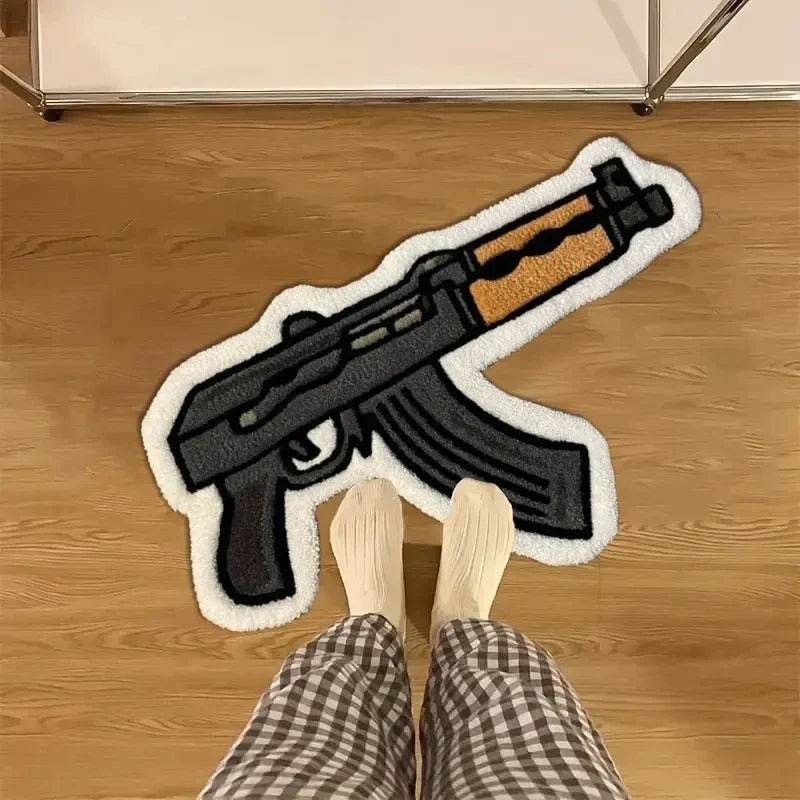 VIKAMA Creative Rifle Design Rug, Living Room & Bedroom Floor Mat, Boys' Room Decorative Rug, Soft Washable Home Furnishing