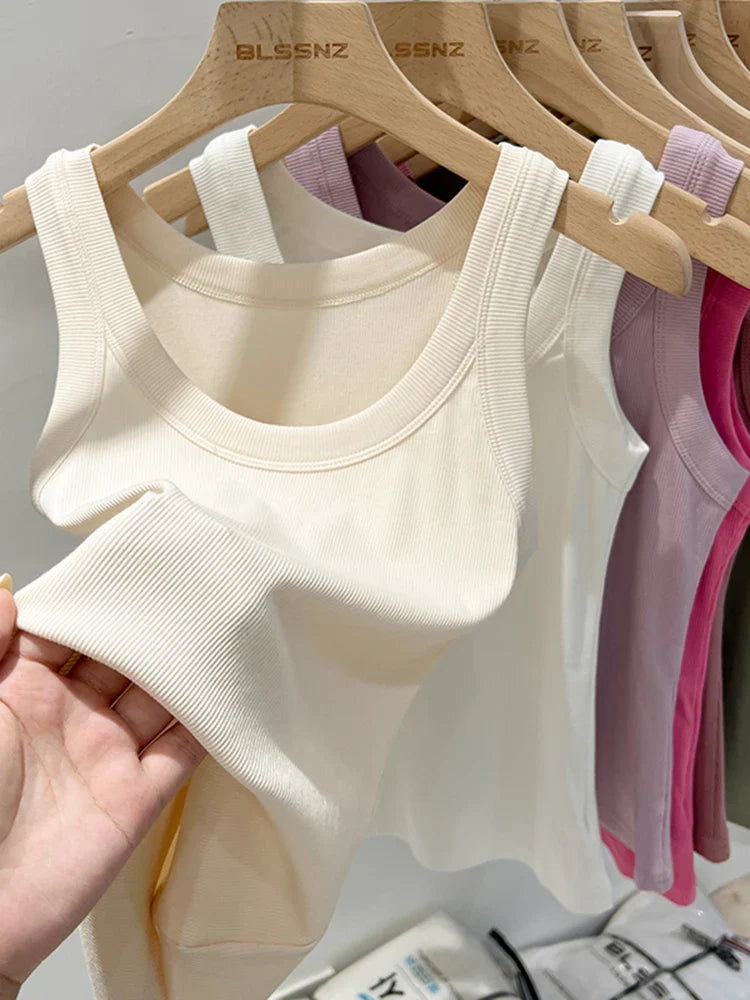 zjaiss Women Solid Round Neck Ribbed Tank Top Camisole Women 2026 Summer Basic Elastic Tank Top O Neck Solid Tank Top