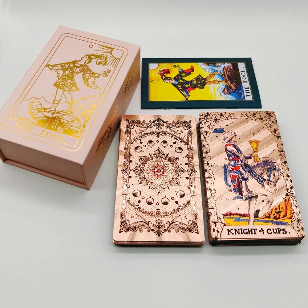 Gold Foil Tarot Plastic Cards Rose Pink Oracle Waterproof Card Deck Mysterious Board Game Divination Cards