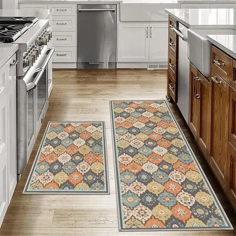 VIKAMA1/2PCS Bohemian Kitchen Floor Mats Anti-slip Washable Bathroom Bathroom Door Mats Hallway Aisle Floor Mats Home Decoration