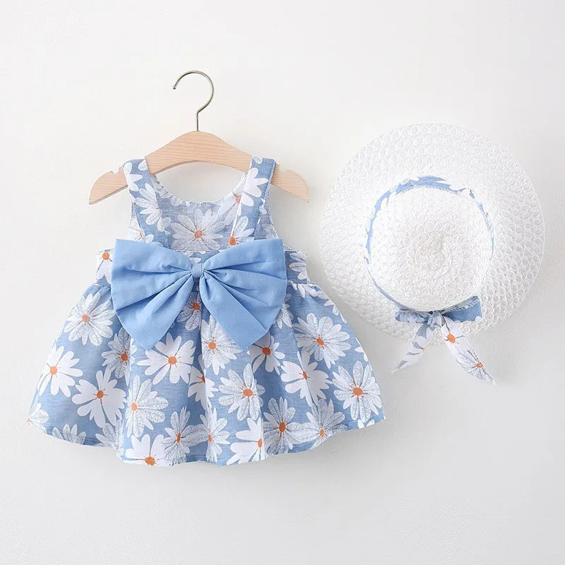 Baby Girl Dress Summer All-Over Daisy Print Spaghetti Strap Girl Dress Adorable Bow Beach Baby Dress Baby Girl Clothes