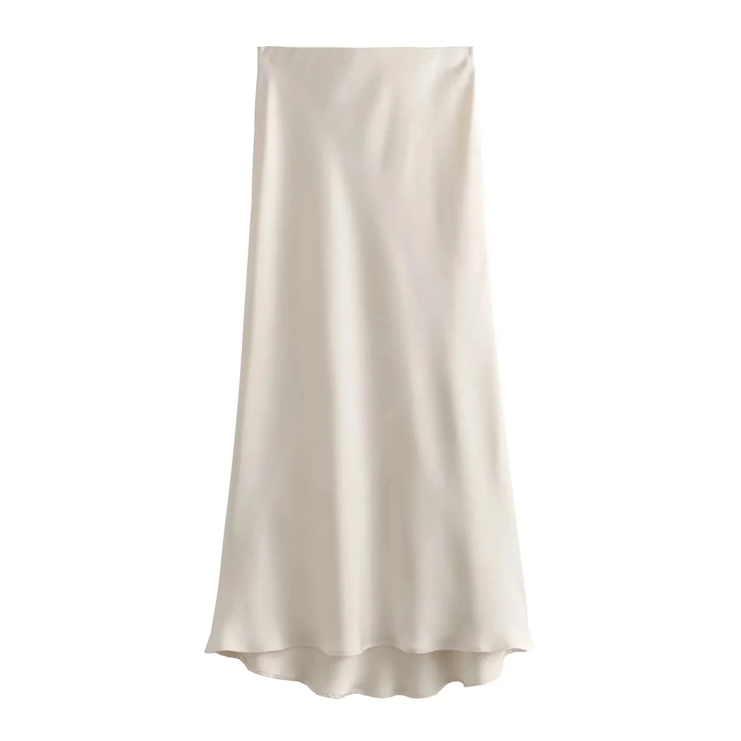KONDALA Vintage Satin Solid Long Skirts Women High Waist Elastic Silky Skirts Fashion 2025 Spring Elegant Straight Skirts