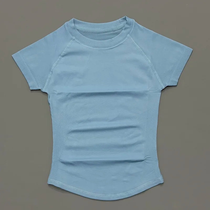 HISTELLO Sports Short Sleeve Top Women Gym Yoga Top Workout Clothes Sports T Shirt Fitness Activewear Running Tight Tops