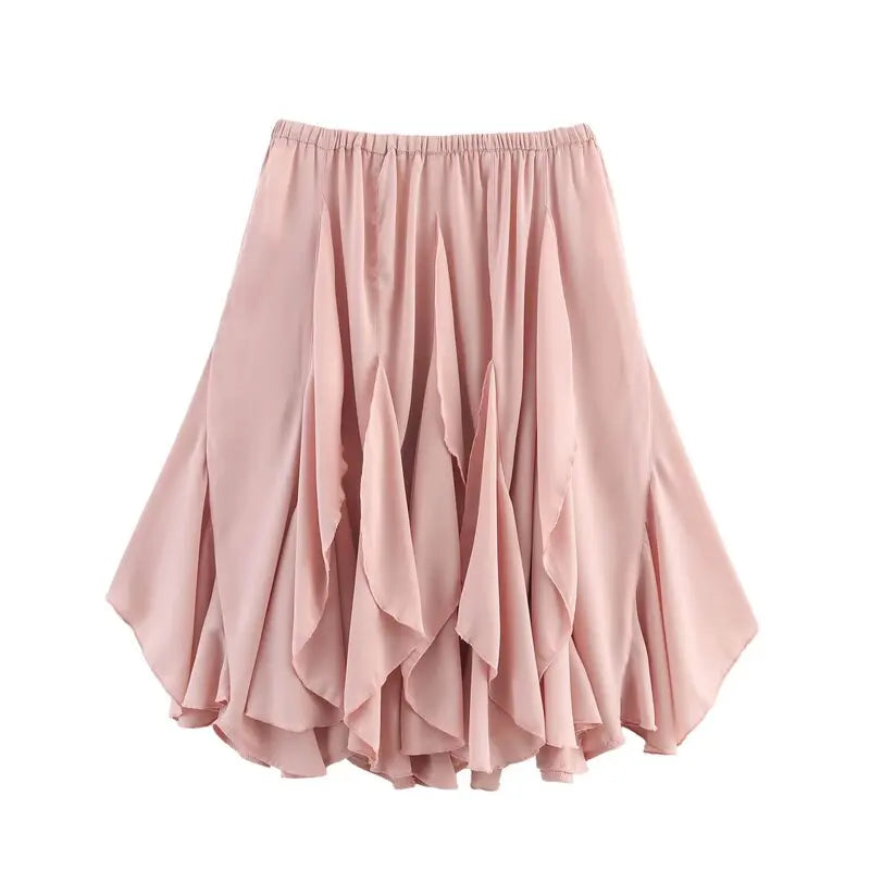 Mid-Length Women's Skirt 2025 Summer New Sle Decorative Layered Design Mid-Waist A-Line Skirt Faionable Ladies Skirt