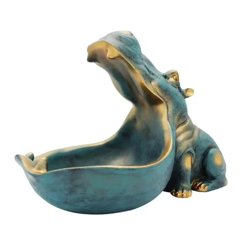 Home Decor Hippo Statue Sculpture Figurine Key Candy Storage Ornaments Container Decoration Table Decoration Accessories Gift