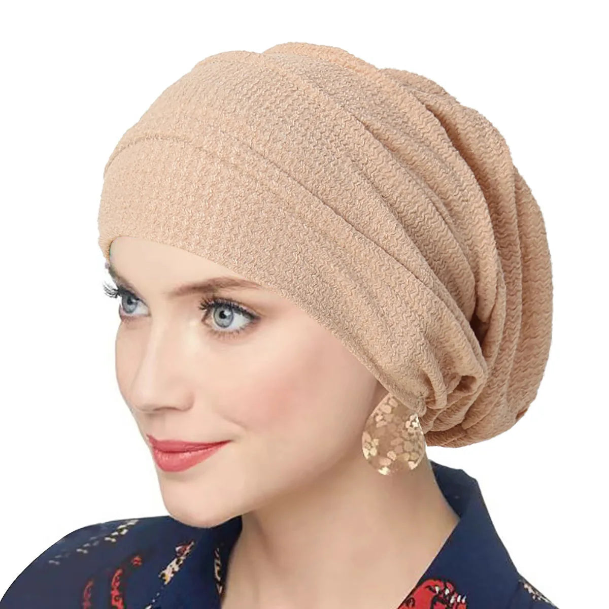 Trendy Crinkle Women's Solid Color Hijab Turban Soft Elastic Indian Bonnet Head Wrap Head Scarf Chemotherapy Cap