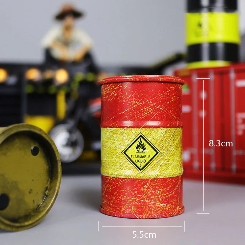 Iron Mini Oil Drum Model Chemistry Oil Drum Model Car Model Desktop Decoration Storage Box War Games Scene Model for Xmas Gifts