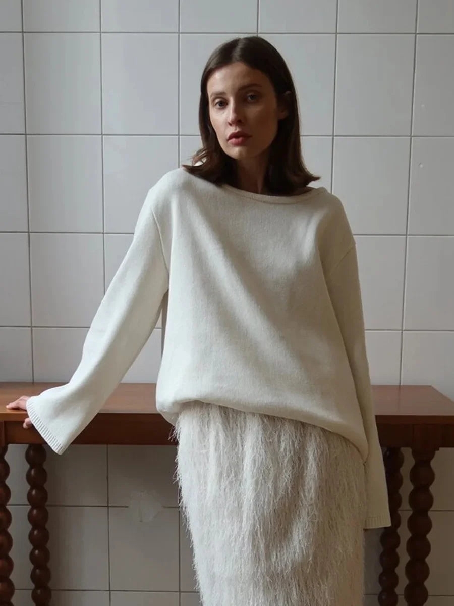 Wolfeel Autumn Winter New Women's Cotton Sweater Backless Design Loose Knit Pullover Jumper Fashionable Commuting Sweater