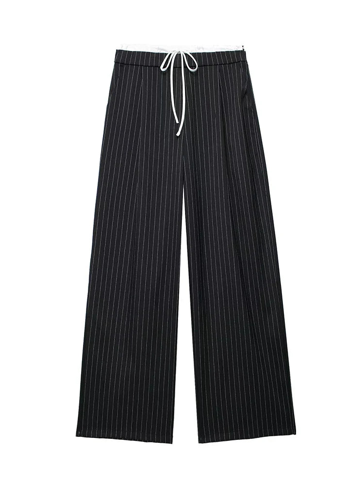 Willshela Women Fashion Solid Lace Up Side Zipper Straight Pants Vintage High Elastic Waist Female Chic Lady Trousers