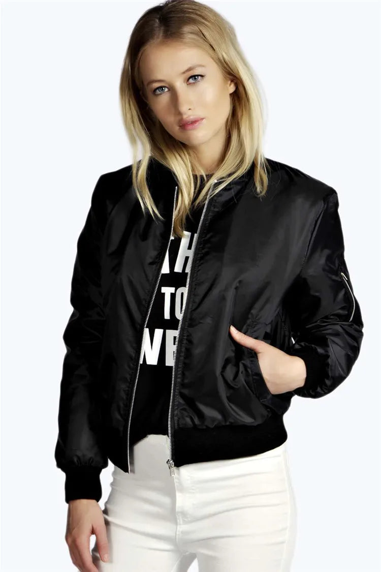 Autumn New Short Jackets for Women Vintage High Street O-neck Bomber Jacket Female Fashion Zipper Long Sleeve Coat Woman