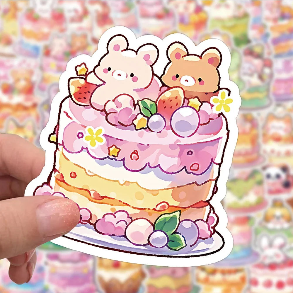 10/30/60pcs Cute Cake Animal Cartoon Aesthetic Stickers Decoration DIY Laptop Suitcase Notebook Stationery Sticker for Kids Toy