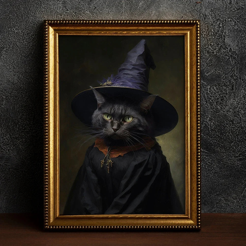 Retro Crow Witch Bat Skull Dark Academia Gothic Victorian Style Wall Art Canvas Painting Poster Print Halloween Gifts Room Decor