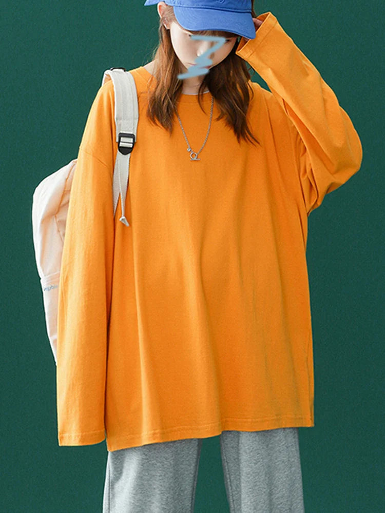 LEGIBLE 2026 Spring Autumn Long Sleeve Cotton T-Shirt Women Basic Tee Shirt Oversize T Shirt Women Casual O-neck Women tshirt