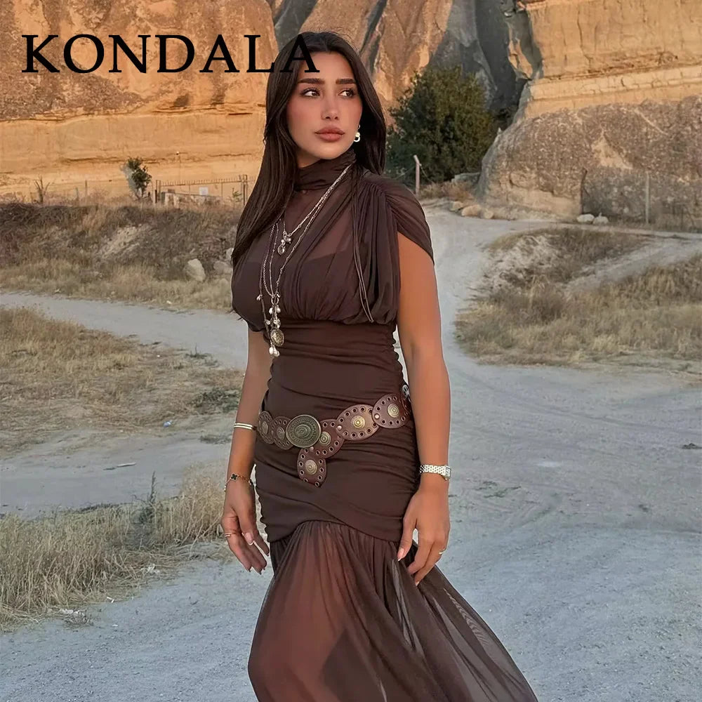 KONDALA 2026 Spring Summer Elegant Women Dresses Wedding Guest Ladies Patch Work Tulle Dresses Valentine‘s Day Woman Dresses