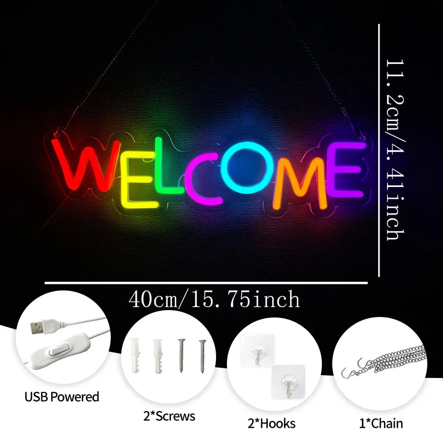 Welcome Neon Sign, Commercial Wall Lamp Usb Powered, Very Suitable For Restaurants, Salons, Bars, Coffee Shops, Shops Decor.