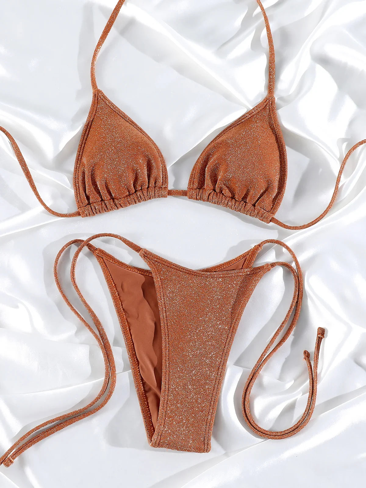 Miyouj Shiny Bikini Set Triangle Bikinis Bandage Swimsuit Women Two Piece Swimwear Summer Biquini New Beachwear